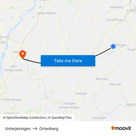 Unterjesingen to Ortenberg map