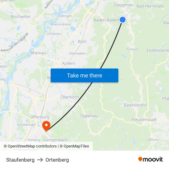 Staufenberg to Ortenberg map
