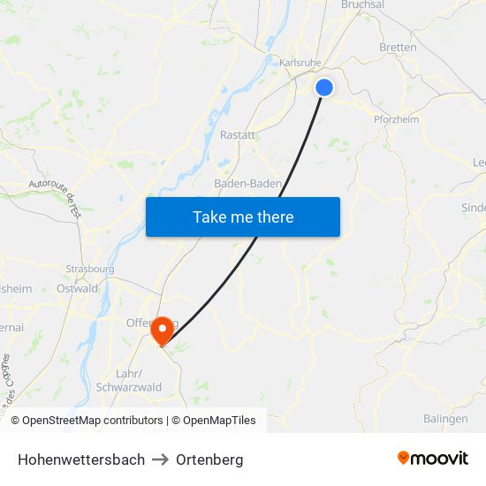 Hohenwettersbach to Ortenberg map