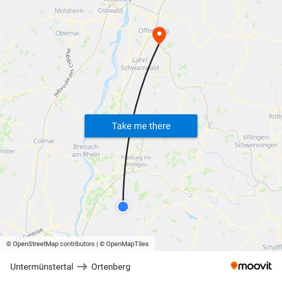 Untermünstertal to Ortenberg map