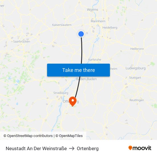 Neustadt An Der Weinstraße to Ortenberg map