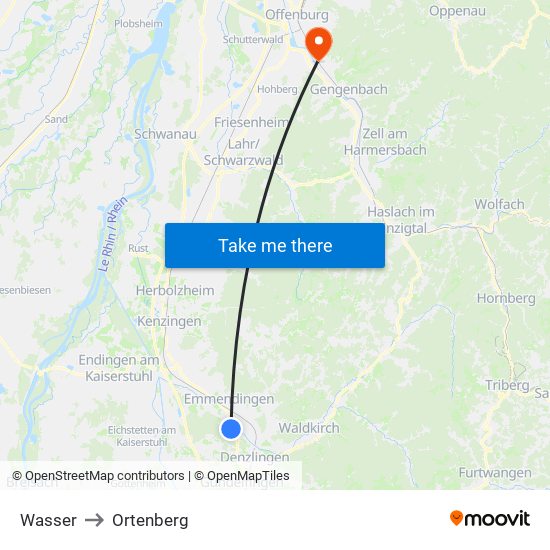 Wasser to Ortenberg map