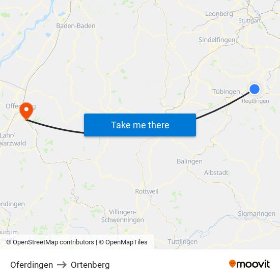 Oferdingen to Ortenberg map