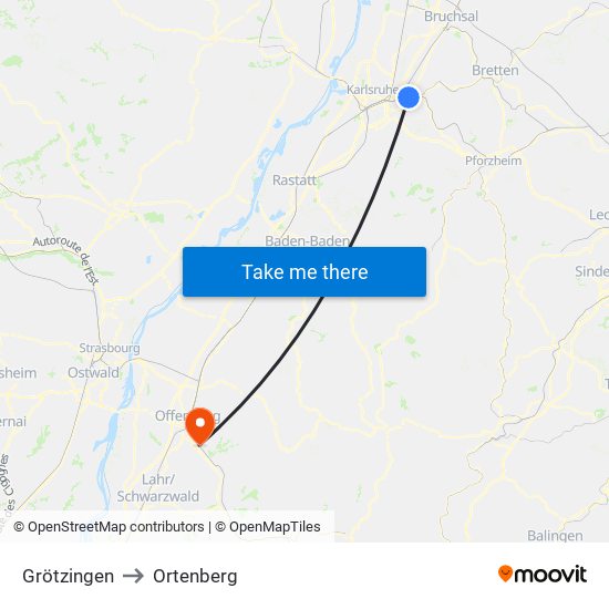 Grötzingen to Ortenberg map