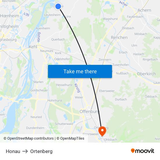 Honau to Ortenberg map