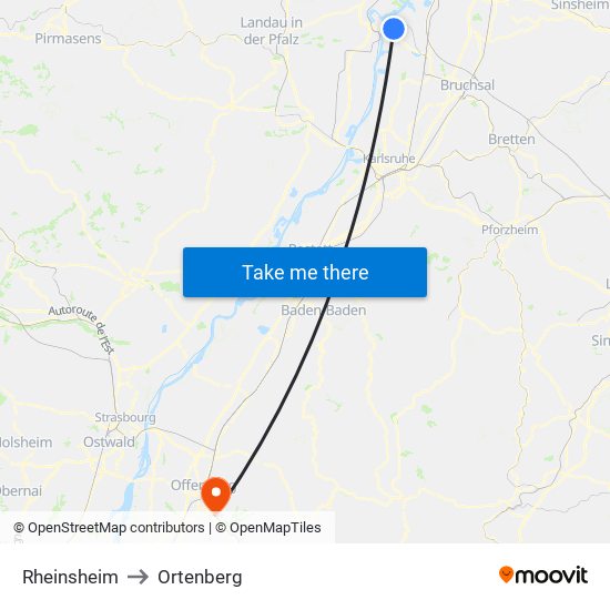 Rheinsheim to Ortenberg map