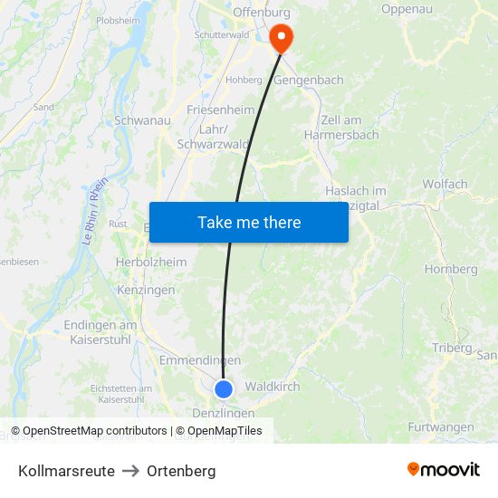 Kollmarsreute to Ortenberg map