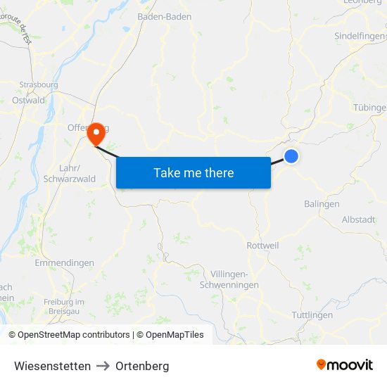 Wiesenstetten to Ortenberg map