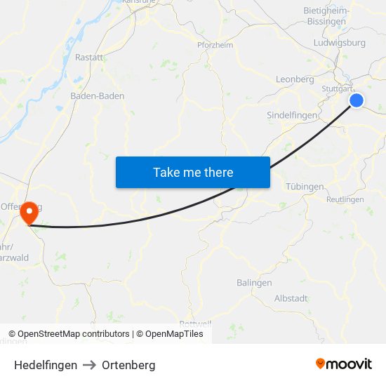 Hedelfingen to Ortenberg map