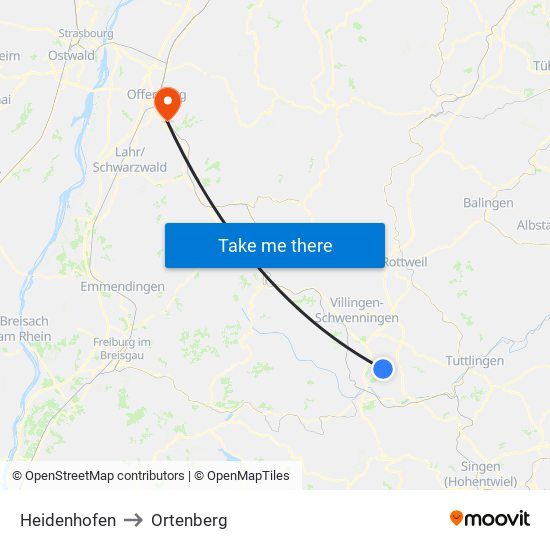 Heidenhofen to Ortenberg map