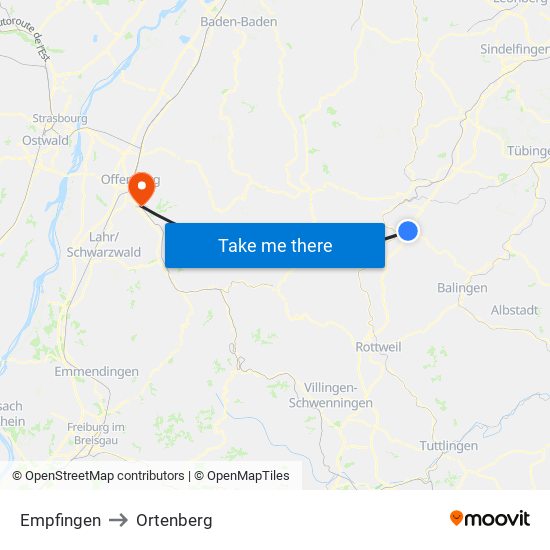 Empfingen to Ortenberg map