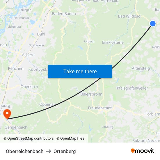 Oberreichenbach to Ortenberg map