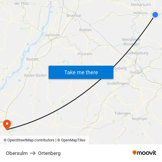 Obersulm to Ortenberg map