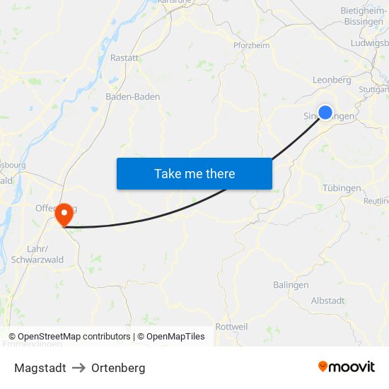 Magstadt to Ortenberg map