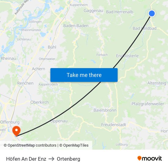 Höfen An Der Enz to Ortenberg map