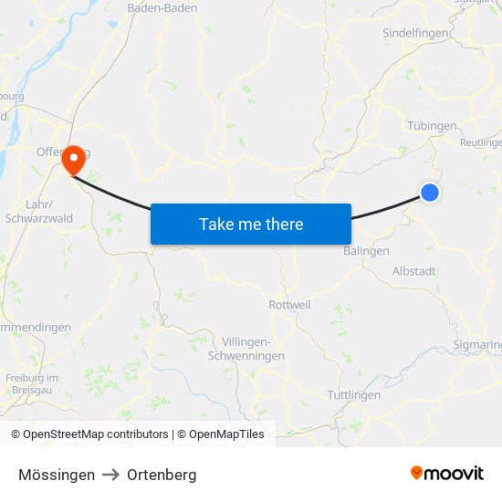 Mössingen to Ortenberg map