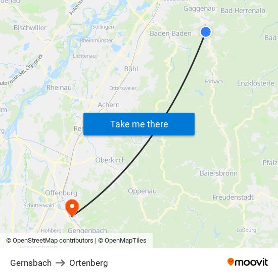 Gernsbach to Ortenberg map