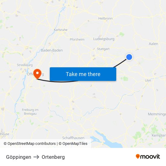 Göppingen to Ortenberg map