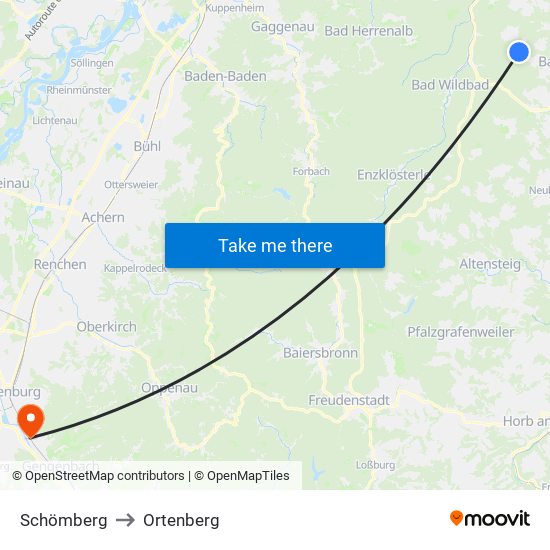 Schömberg to Ortenberg map