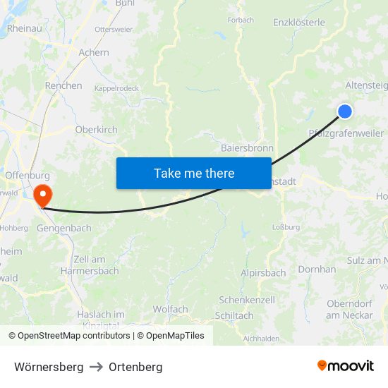 Wörnersberg to Ortenberg map