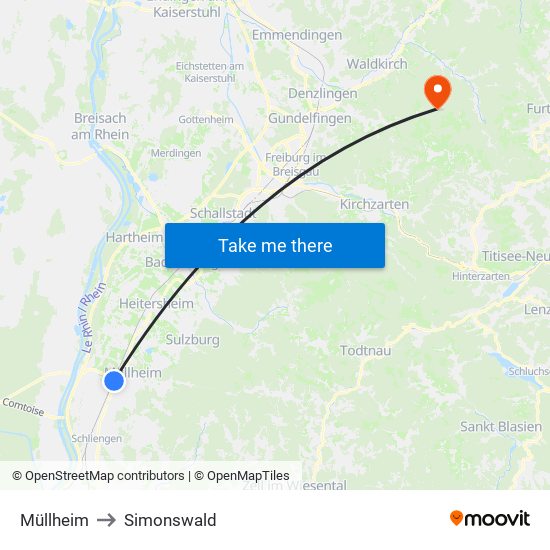 Müllheim to Simonswald map