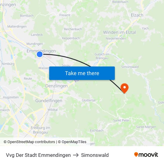 Vvg Der Stadt Emmendingen to Simonswald map
