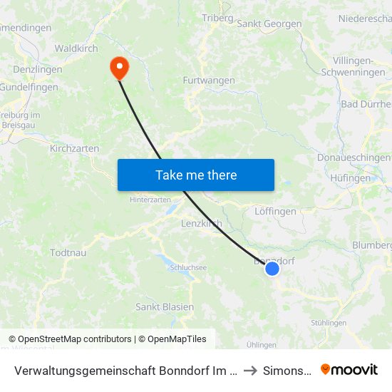 Verwaltungsgemeinschaft Bonndorf Im Schwarzwald to Simonswald map