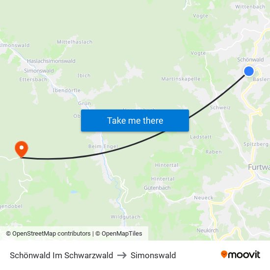 Schönwald Im Schwarzwald to Simonswald map
