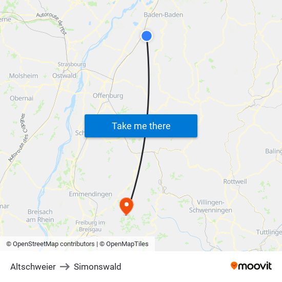 Altschweier to Simonswald map