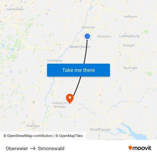 Oberweier to Simonswald map