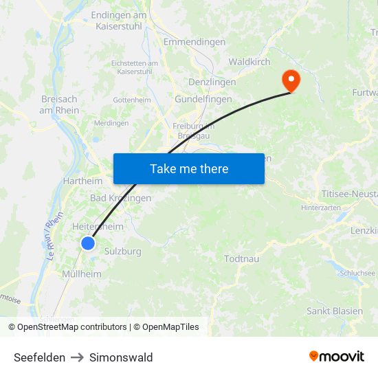 Seefelden to Simonswald map