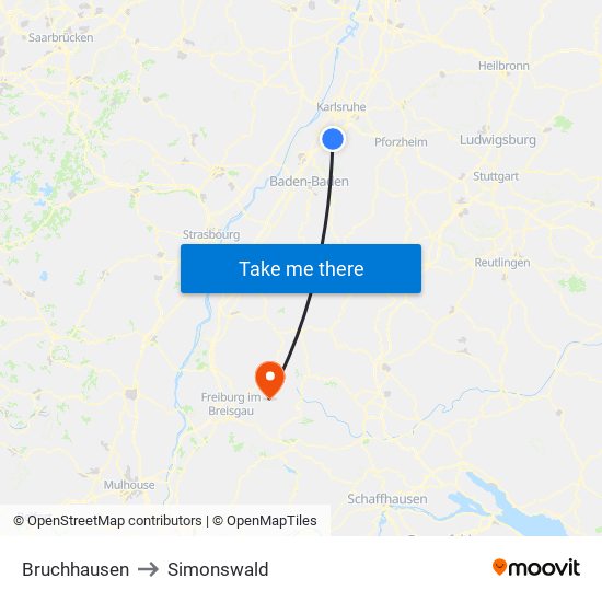 Bruchhausen to Simonswald map