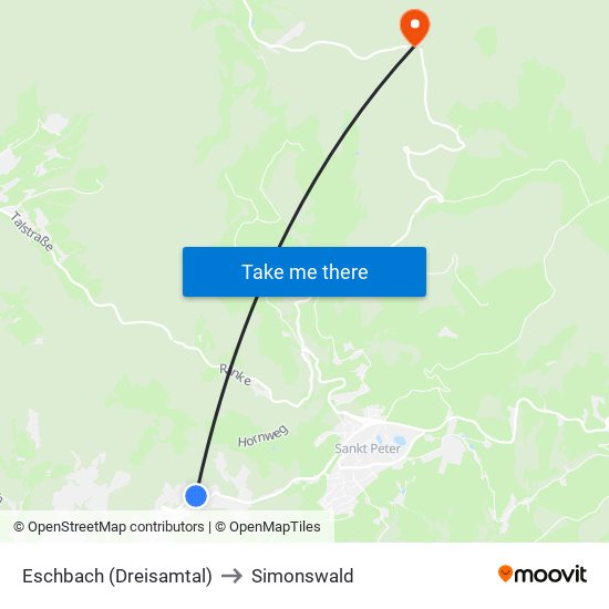 Eschbach (Dreisamtal) to Simonswald map