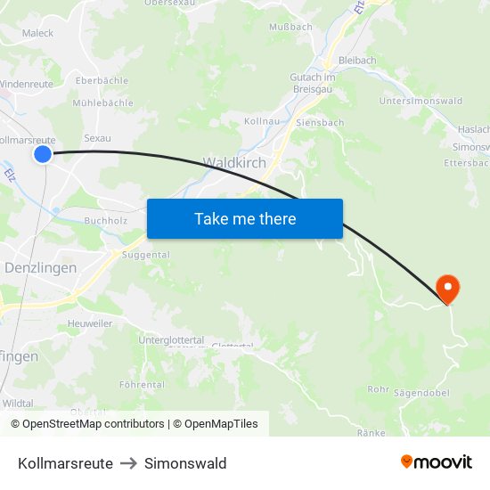 Kollmarsreute to Simonswald map