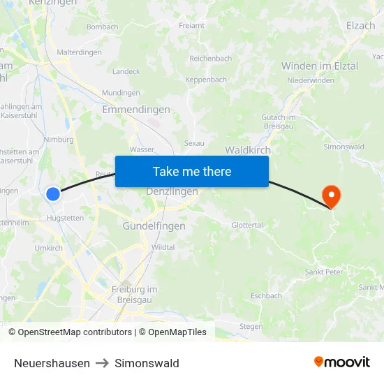 Neuershausen to Simonswald map