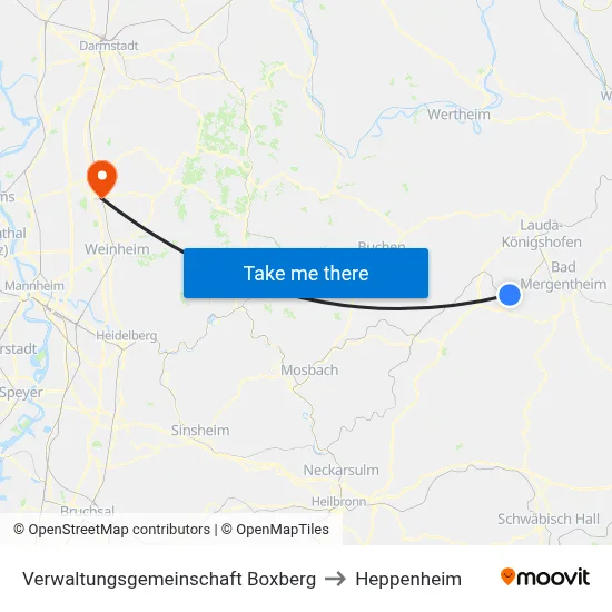 Verwaltungsgemeinschaft Boxberg to Heppenheim map