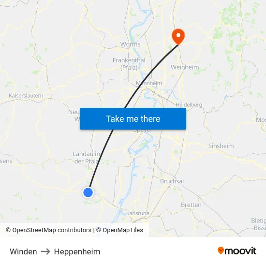 Winden to Heppenheim map