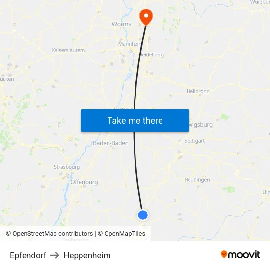 Epfendorf to Heppenheim map