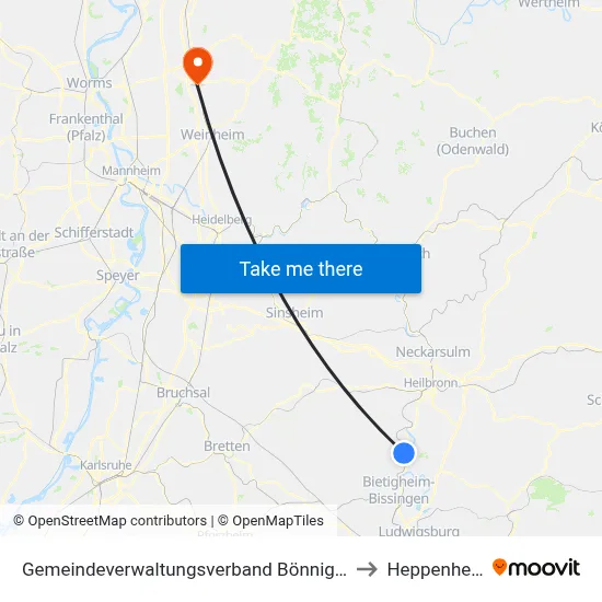 Gemeindeverwaltungsverband Bönnigheim to Heppenheim map