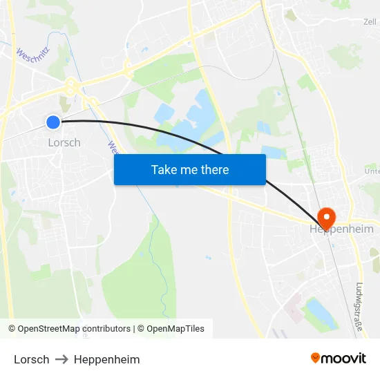 Lorsch to Heppenheim map