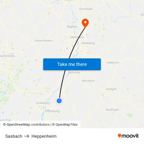 Sasbach to Heppenheim map