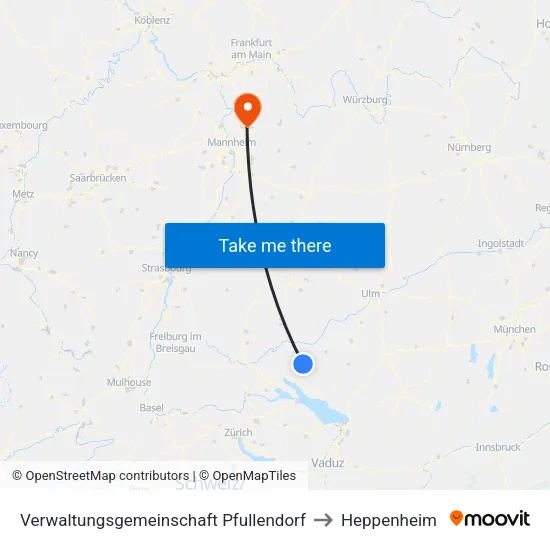 Verwaltungsgemeinschaft Pfullendorf to Heppenheim map