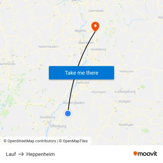 Lauf to Heppenheim map