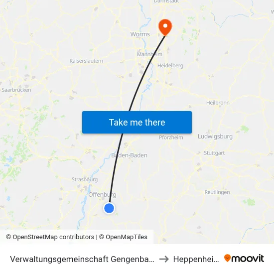 Verwaltungsgemeinschaft Gengenbach to Heppenheim map