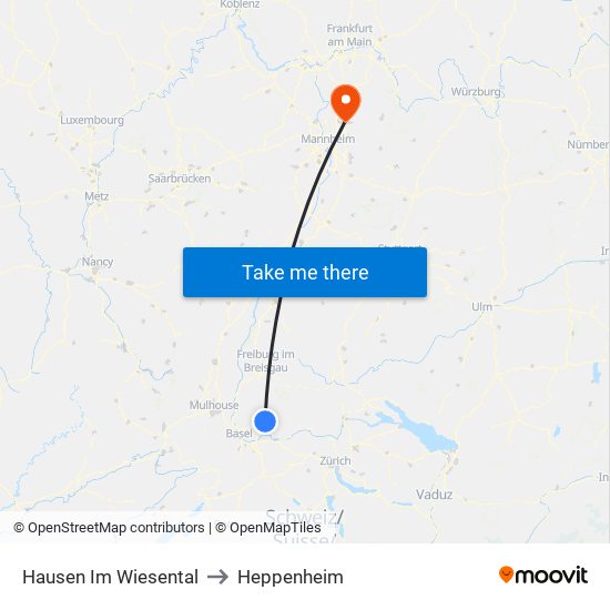 Hausen Im Wiesental to Heppenheim map