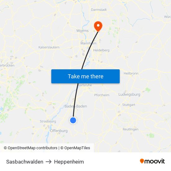 Sasbachwalden to Heppenheim map
