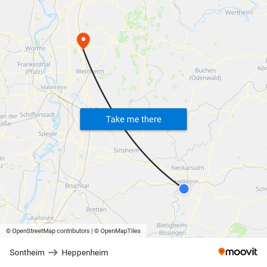 Sontheim to Heppenheim map