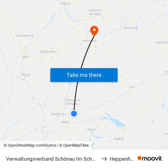 Verwaltungsverband Schönau Im Schwarzwald to Heppenheim map