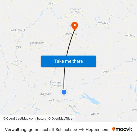 Verwaltungsgemeinschaft Schluchsee to Heppenheim map