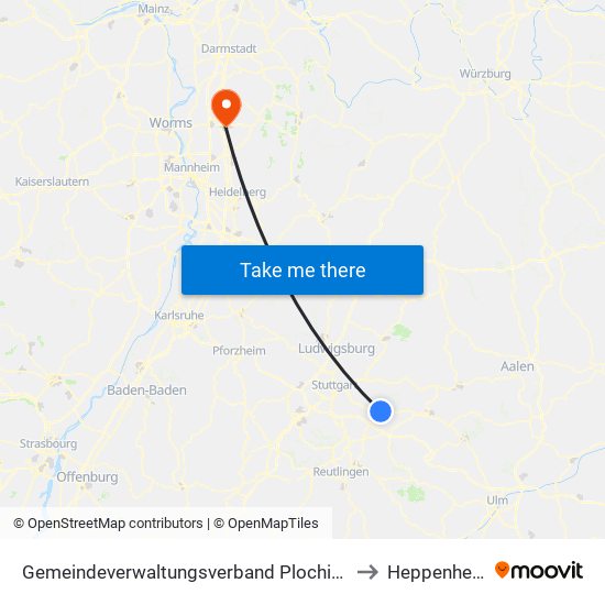 Gemeindeverwaltungsverband Plochingen to Heppenheim map